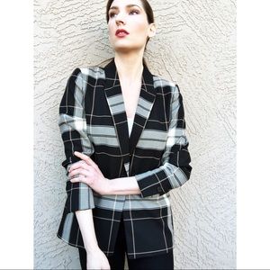 H&M Black Plaid Boyfriend Career Blazer Jacket